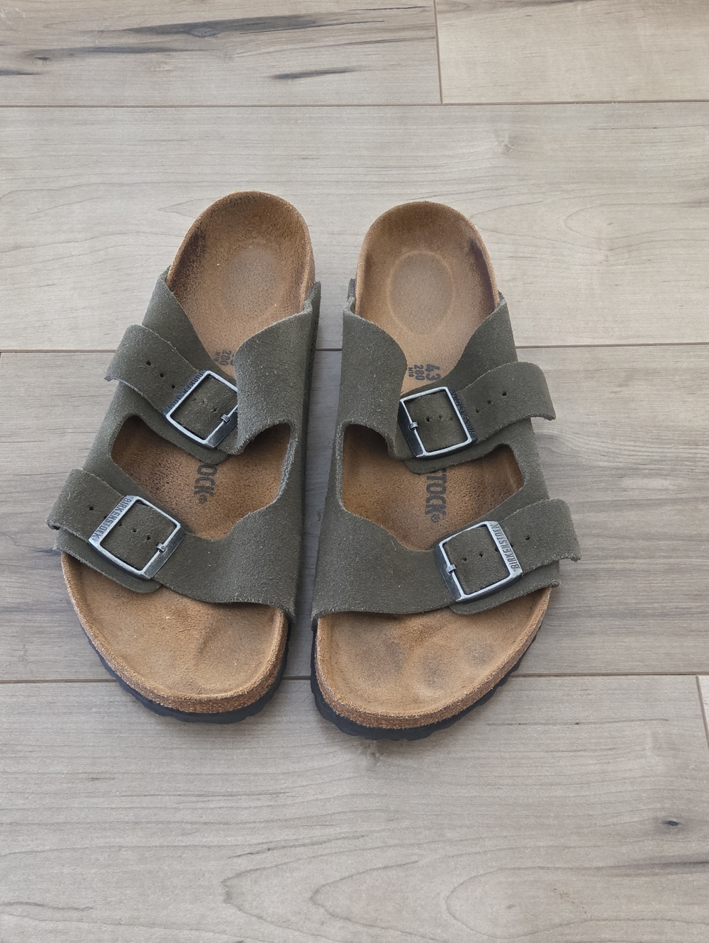 Birkenstock Two-Buckle Suede Sandals in Olive Green